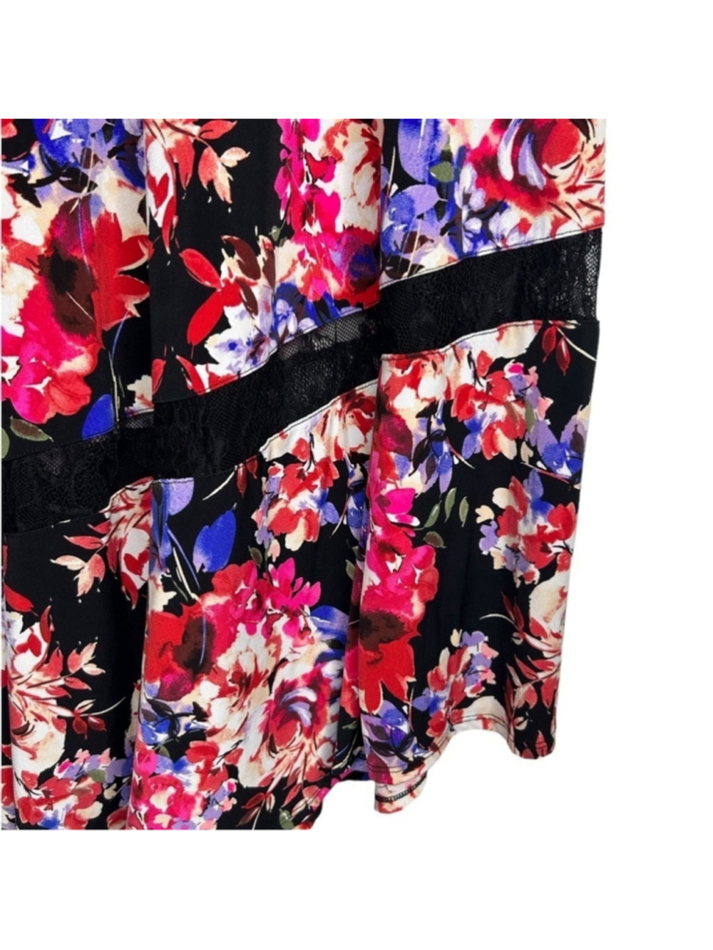 Torrid Midi Studio Knit Fit & Flare Black Floral Asymmetrical Dress Size 1X - Picture 12 of 14